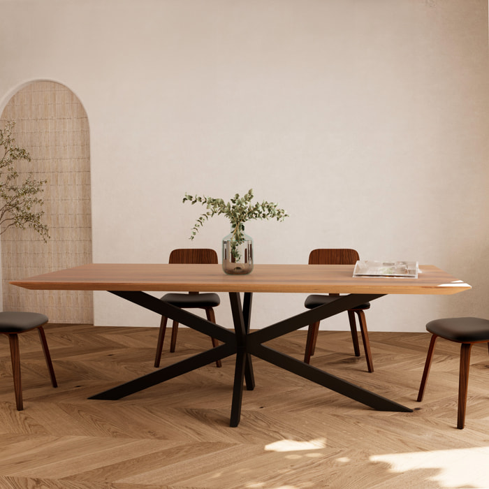 Table rectangulaire 8 personnes en bois de suar et métal 220 cm - Sudirman