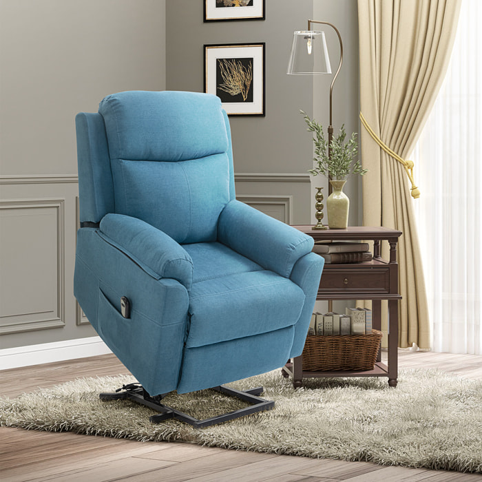 Fauteuil de relaxation électrique - fauteuil releveur inclinable avec repose-pied ajustable et télécommande - tissu aspect lin bleu