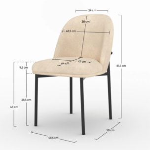 Lot de 2 chaises en tissu beige et pieds métal noir - Noah