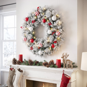 Couronne de Noël LED enneigée décorée dia. 60cm 50LEDs blanc chaud
