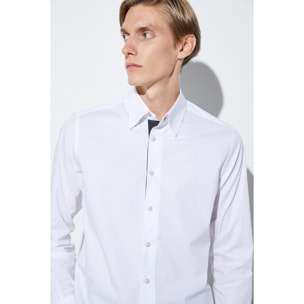 Camicia Uomo 1 Bottone Button Down Slim Popeline Stretch Unito Bianco