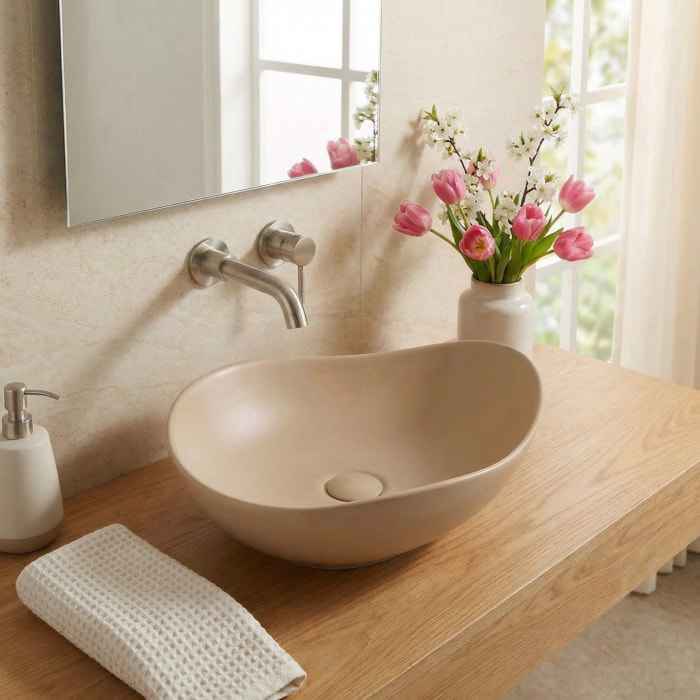 Vasque à poser design asymétrique 50,5 x 38 x 19 cm sans trop-plein moka mat PixL (CEPX5038MOM)