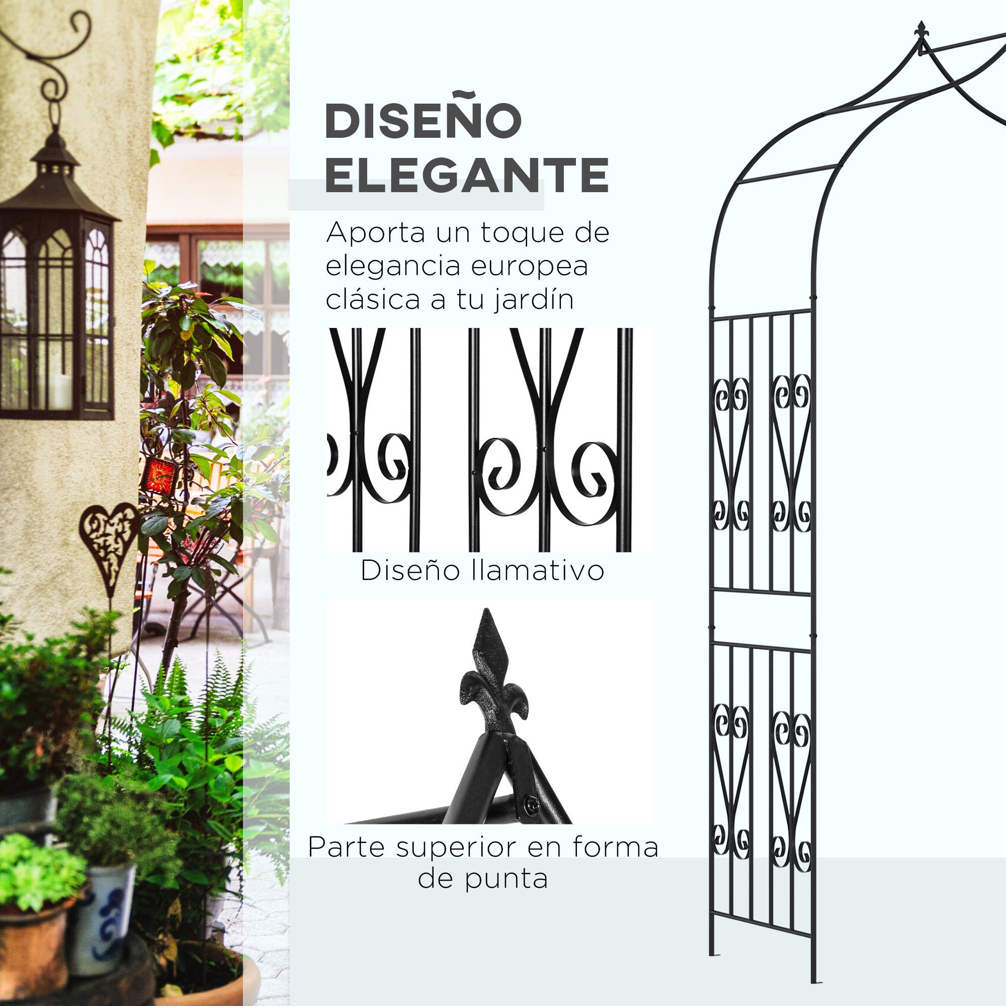 Arco de Jardín de Metal Enrejado para Trepaderas Enredaderas 140x60x265 cm Negro