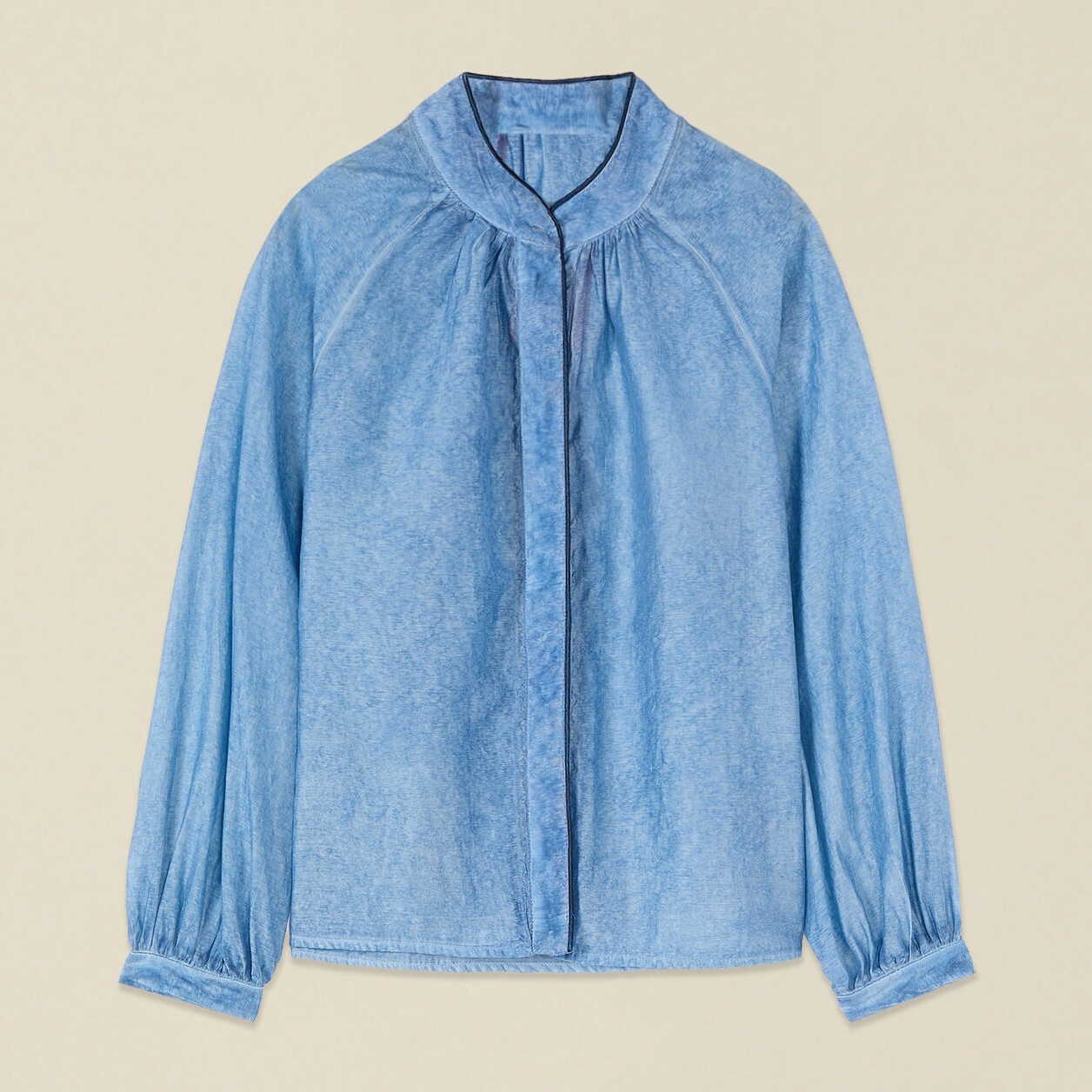 Oltre - Camicia misto lyocell effetto délavé - Azzurro
