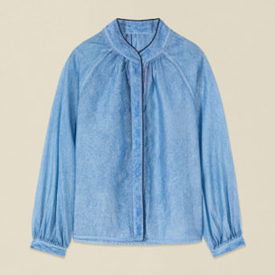 Oltre - Camicia misto lyocell effetto délavé - Azzurro