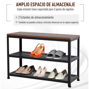 Zapatero para Recibidor con Asiento de Metal 70x30x48 cm Negro