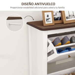 Mueble Zapatero Estilo Francés Zapatero de Entrada Recibidor con 2 Cajones Abatibles Estantes Ajustables para 16 Pares de Zapatos Zapatero Estrecho para Pasillo 84x29x109 cm Blanco