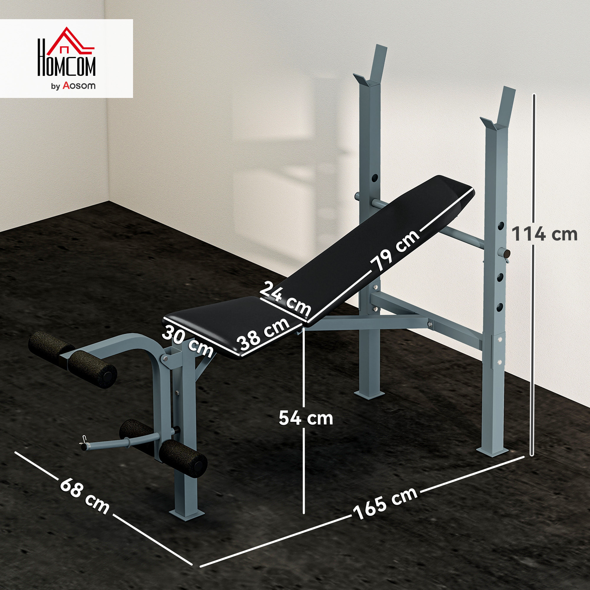 Banco de Pesas Altura Ajustable Banco de Musculación Multifuncional Máquina de Fitness Entrenar Completo con Respaldo Regulable Carga 300 kg 165x68x114 cm