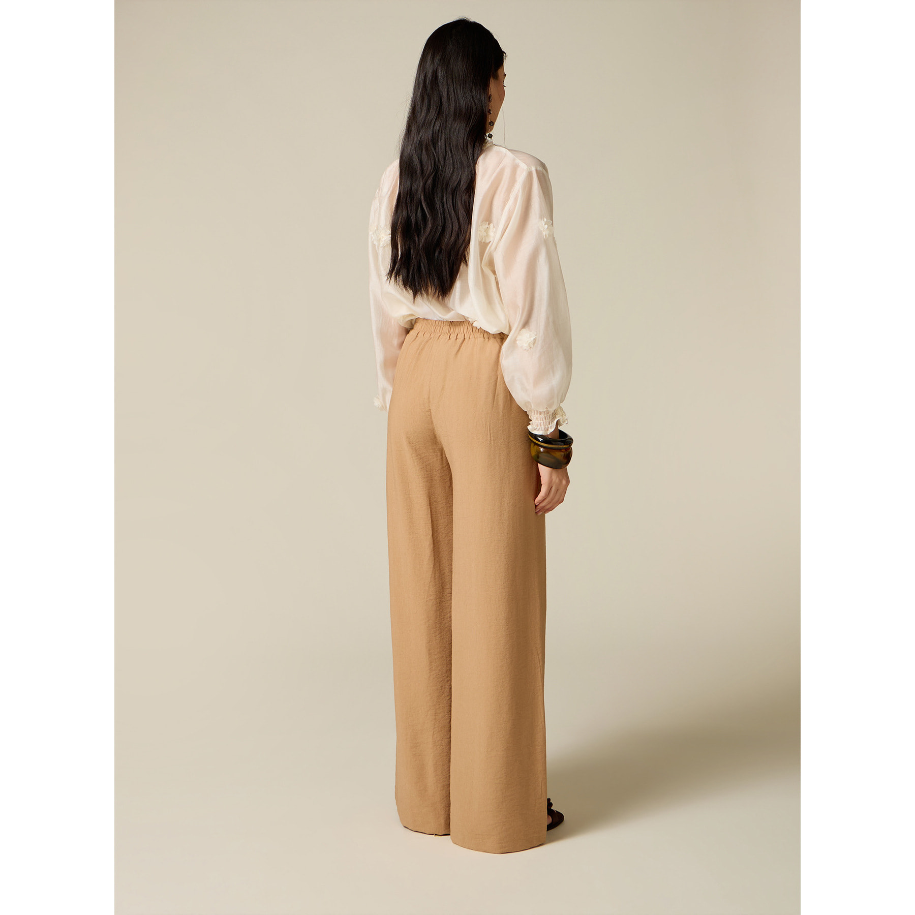 Oltre - Pantaloni palazzo misto viscosa - Beige