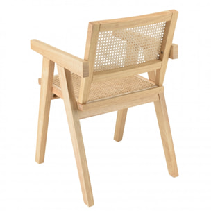 ALBANE - Fauteuil en bois d'Hévéa clair dossier et assise rotin naturel