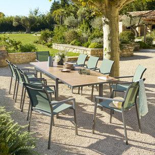 Table de jardin extensible coulissante "Évasion" effet bois honey & graphite 10 places lates en aluminium