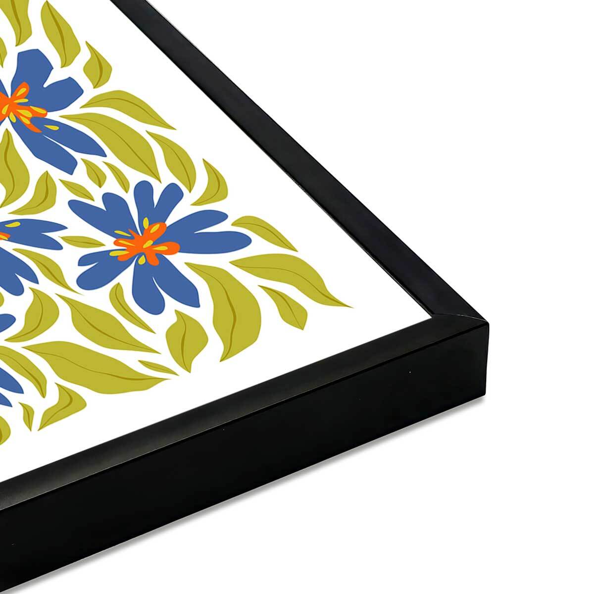 Affiche encadrée fleurs bleues décoratives Affiche + cadre en métal - Noir