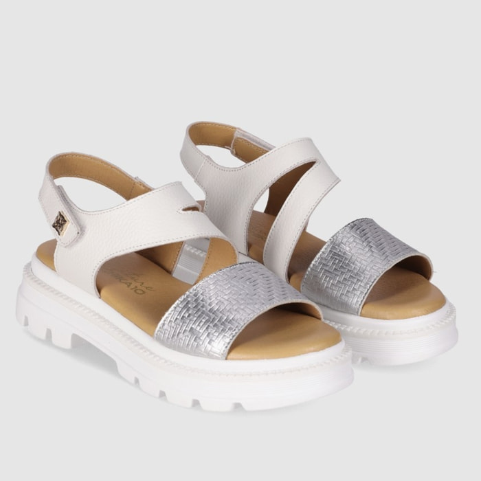 Sandalias de Piel - Blanco - Tacón: Bajo