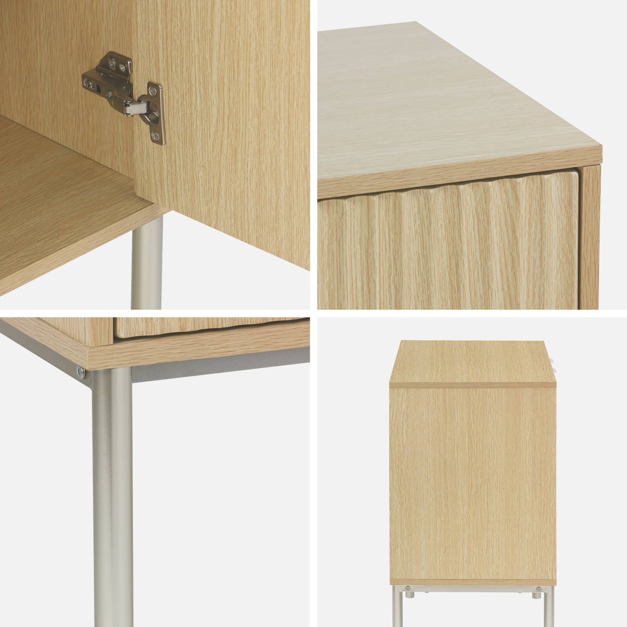 Buffet effet bois rainuré et métal champagne. 2 portes 80cm. buffet bas