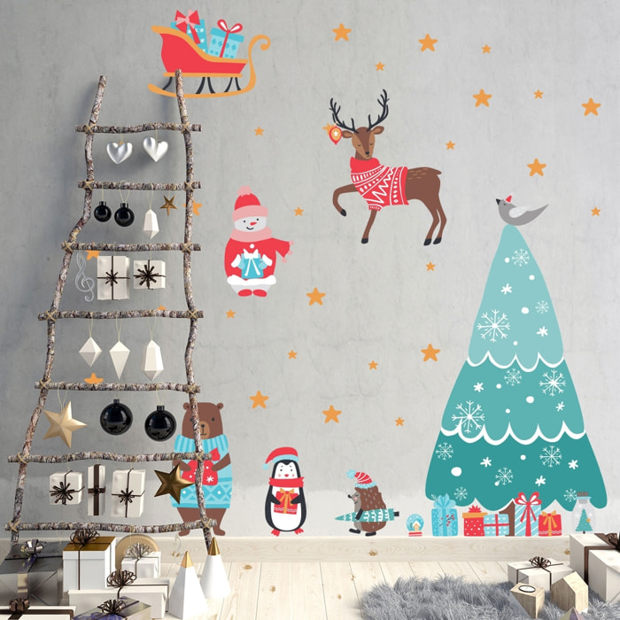 Stickers Noël animaux joyeux - Autocollants stickers adhésifs noël - décoration fêtes