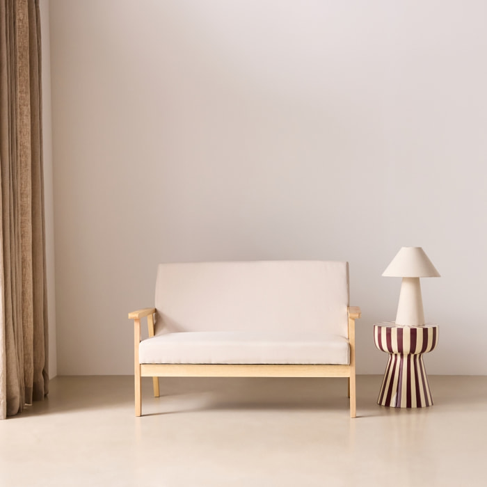 Canapé banquette 2 places bois d'hévéa tissu ISAK