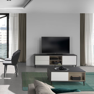 Mueble de centro elevable – Antracita, blanco polar y visón