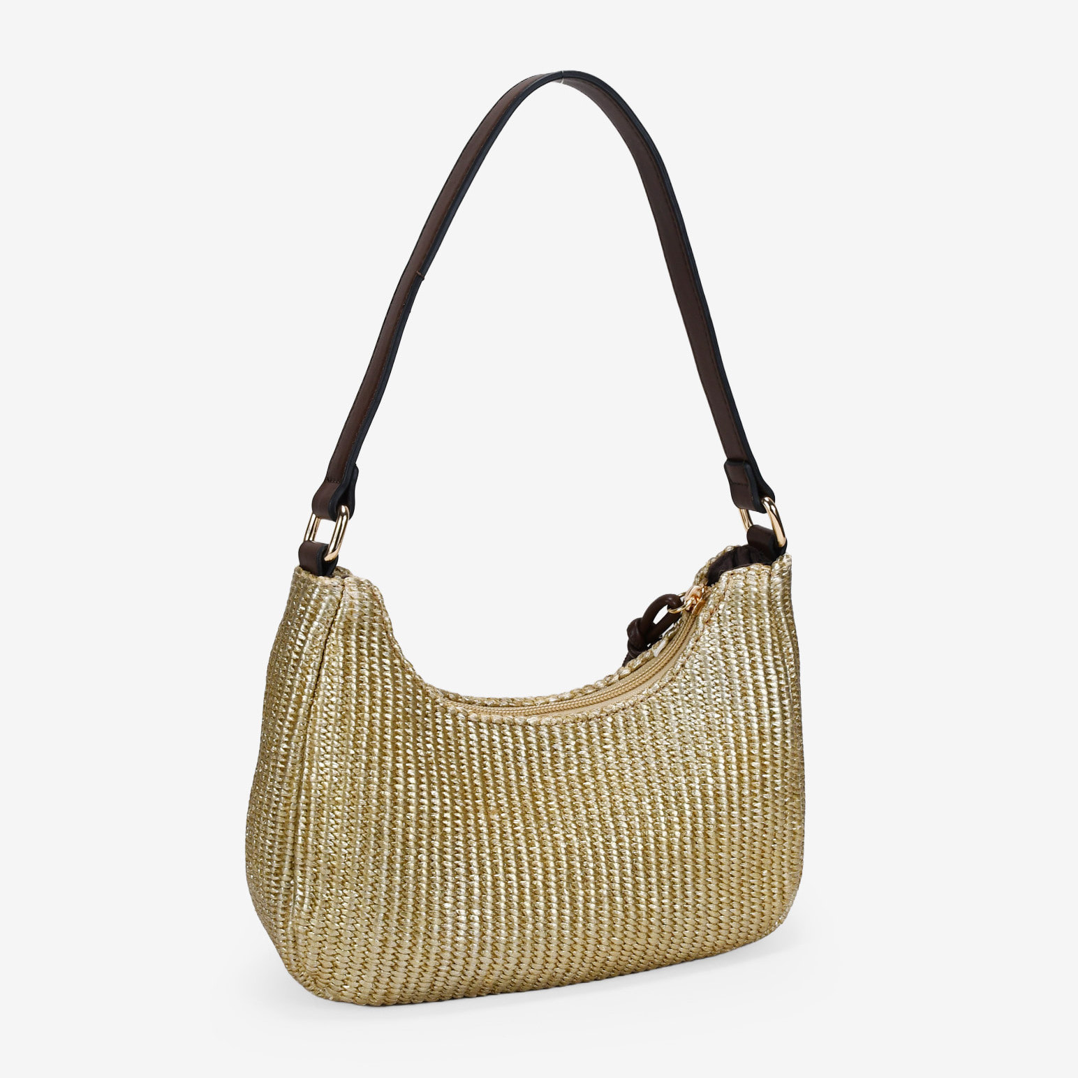 Bolso de hombro dorado en rafia