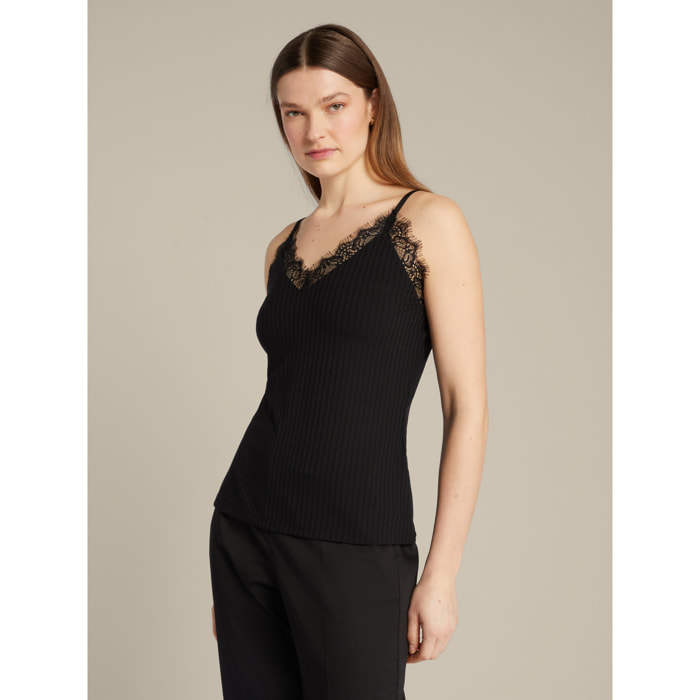 Elena Mirò - Top con bordi in pizzo - Nero