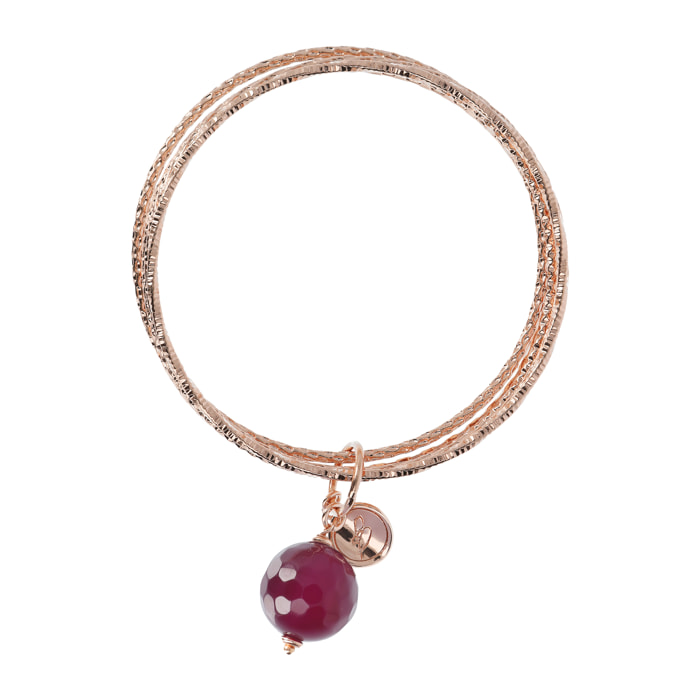 Bracciale Multifilo Rigido con Pietra Naturale Tonda Agata Rossa