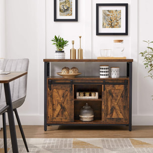 Credenza Industriale Rustica con Ante Scorrevoli in Legno e Metallo