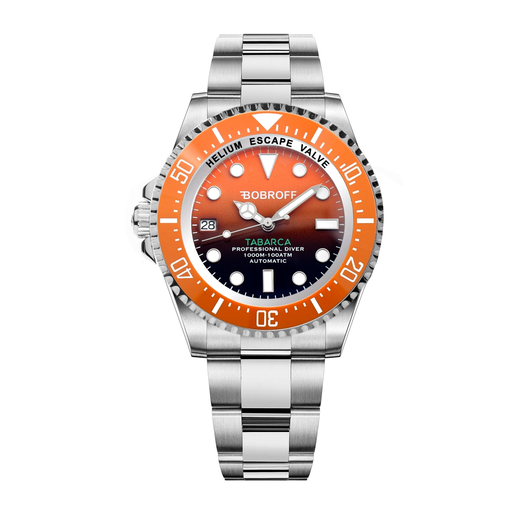 Bobroff - Reloj de hombre automatico diver profesional de buceo, 1000 m, Naranja, 44MM, valvula de helio BF0004ibn