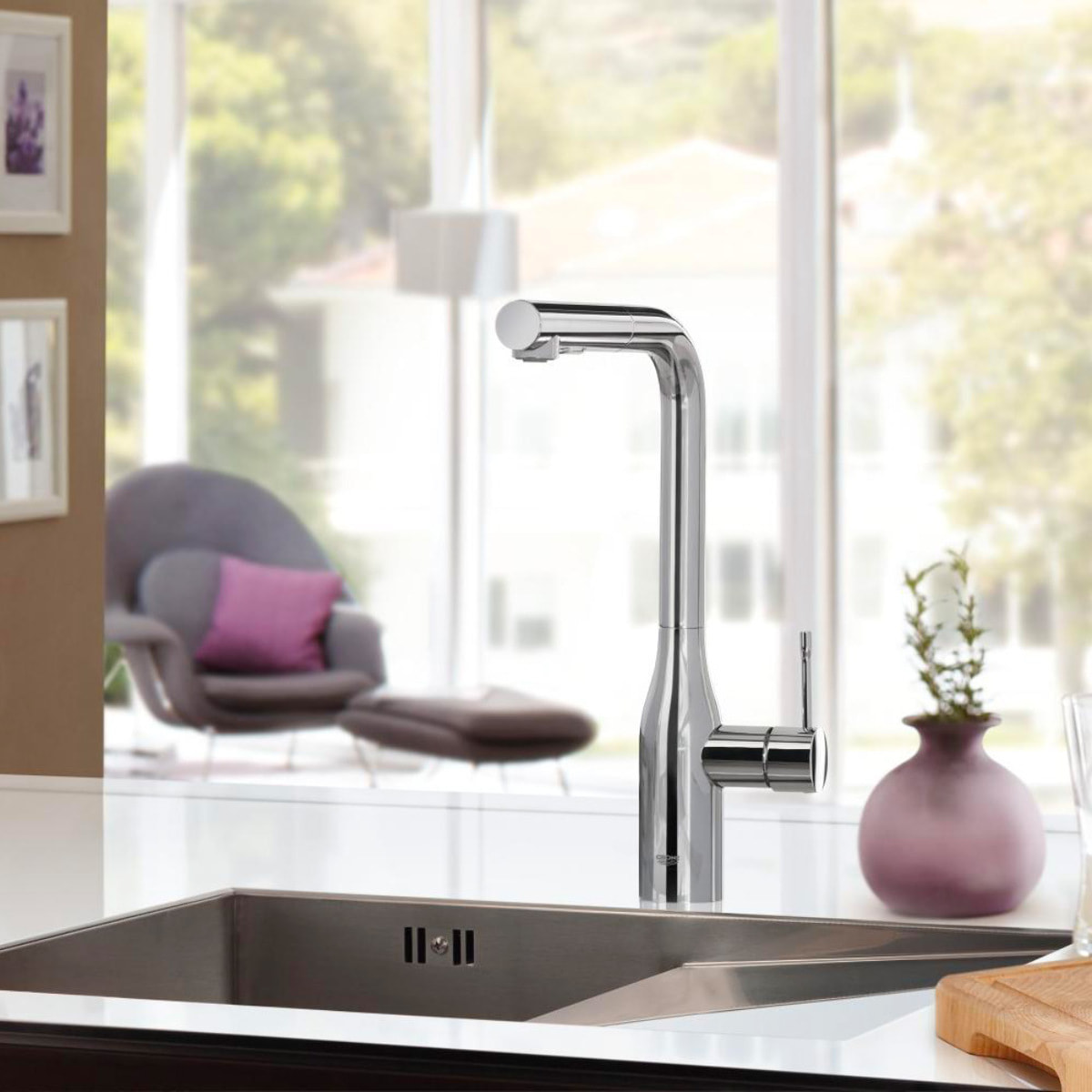Mitigeur évier Essence avec douchette extractible, Taille L, chromé