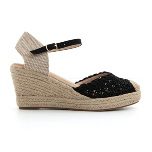 Espadrillas ricamata con zeppa - NERO