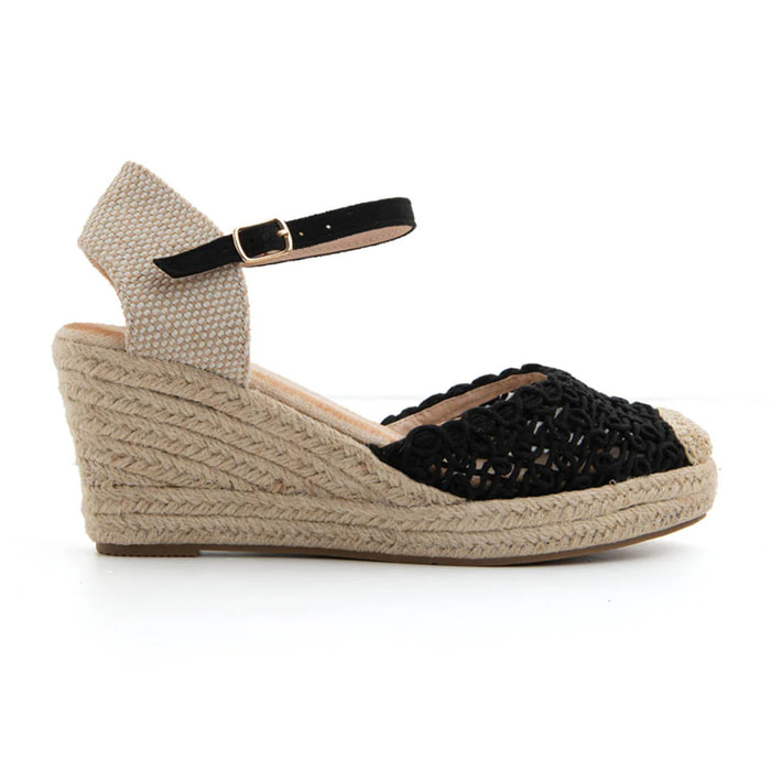 Espadrillas ricamata con zeppa - NERO