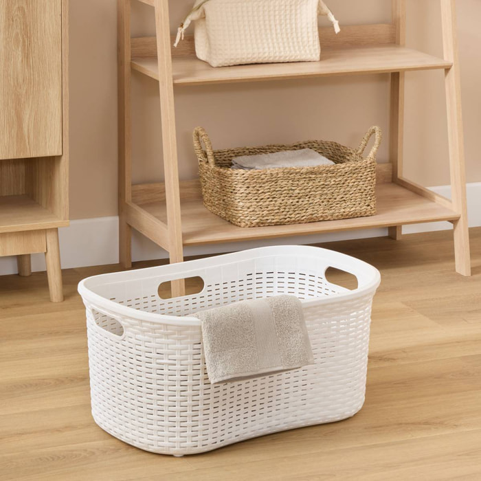 Corbeille à linge rattan rectangulaire 40L blanc