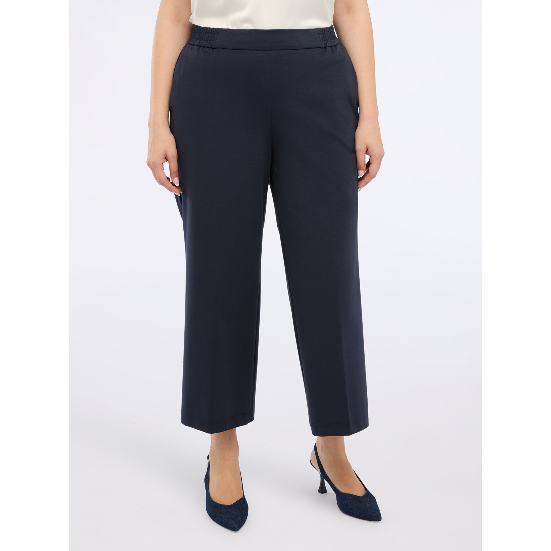 Fiorella Rubino - Pantalones cropped en punto Milano - Azul