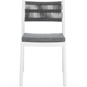 Set di 4 sedie ALVIN in polipropilene bianco e corda intrecciata grigio scuro, impilabili