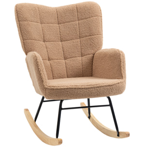 Fauteuil à bascule rocking chair revêtement effet laine bouclée, structure en acier 71 x 98 x 101 cm marron