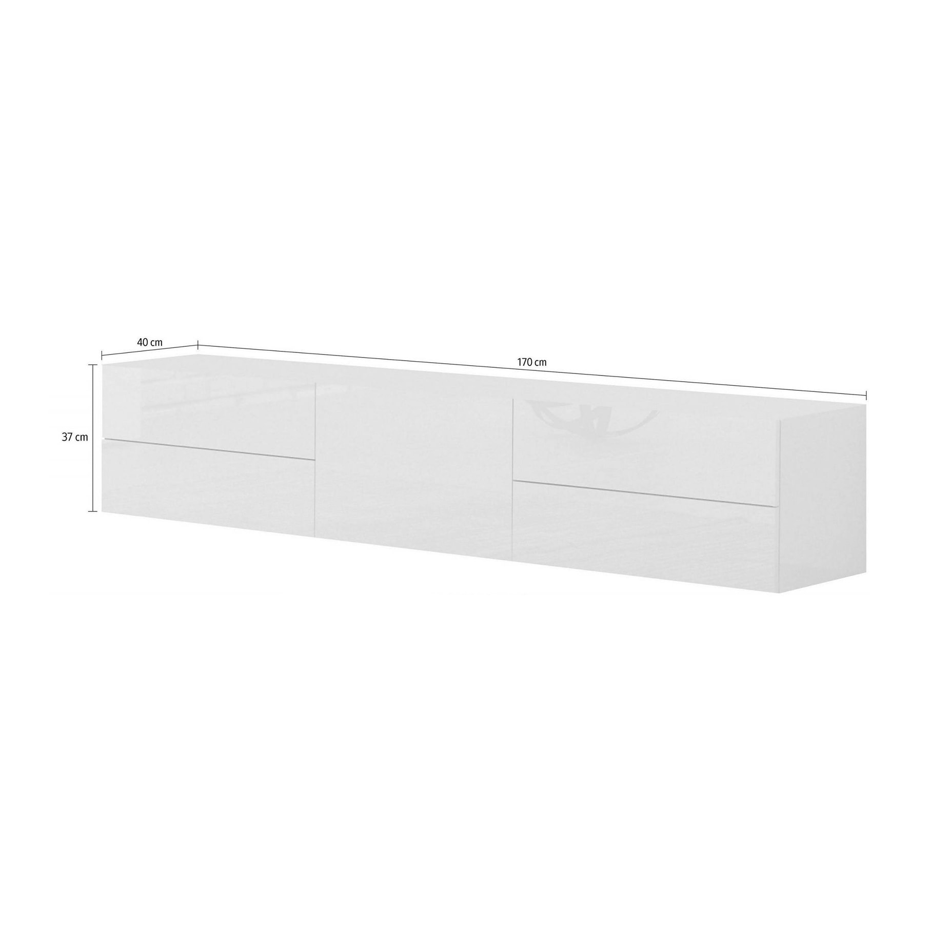 Mobile da soggiorno Porta TV, Made in Italy, Supporto per TV da salotto a 1 anta e 4 cassetti, cm 170x40h35, colore Bianco lucido