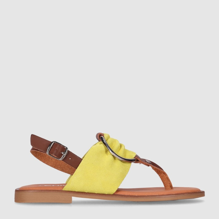 Sandalias de Serraje - Amarillo - Tacón: Bajo