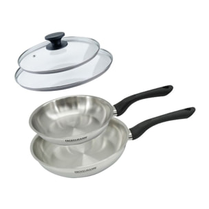 Set 2 poêles en inox et couvercles verres Fackelmann Geneva