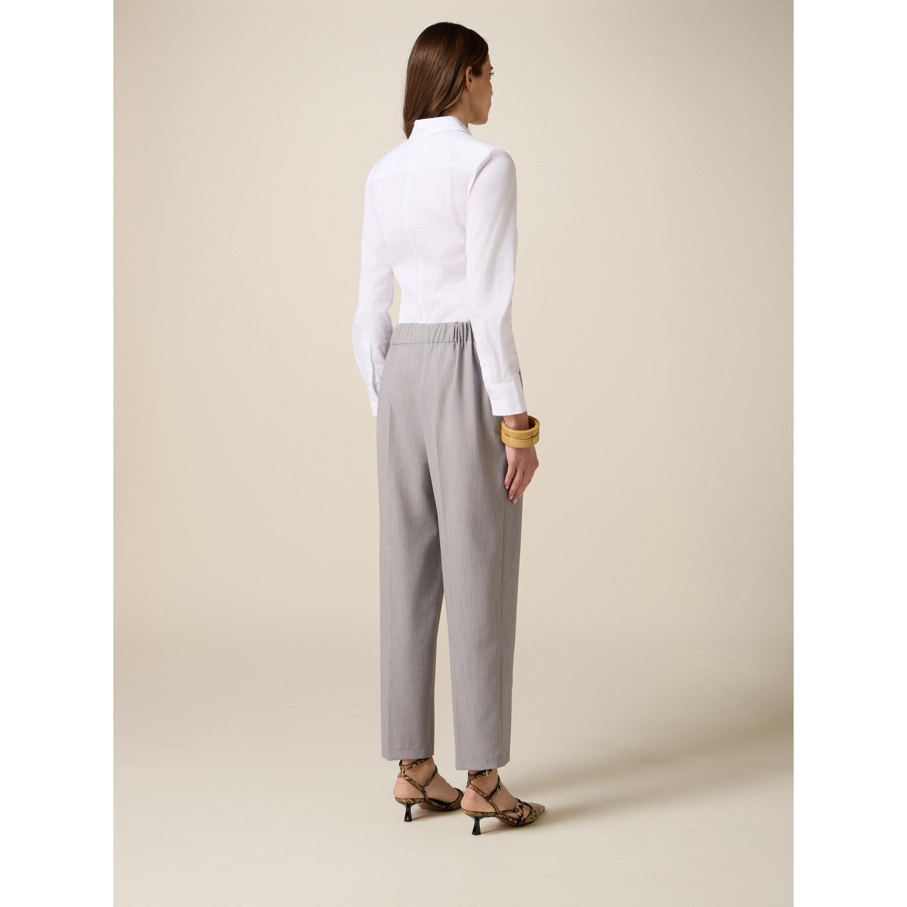 Oltre - Pantaloni carrot in tessuto mélange - Grigio