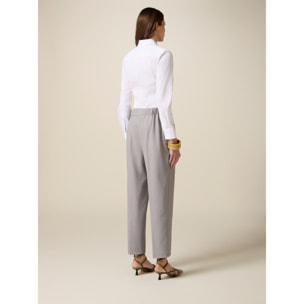 Oltre - Pantaloni carrot in tessuto mélange - Grigio