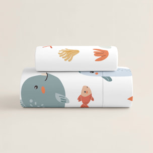 Cool Kids - Funda Nórdica Estampada - Reversible - Infantil - Cierre Solapa - 100% Algodón - Incluye 1 Funda de Almohada - Cuna/Maxicuna - Ocean Life