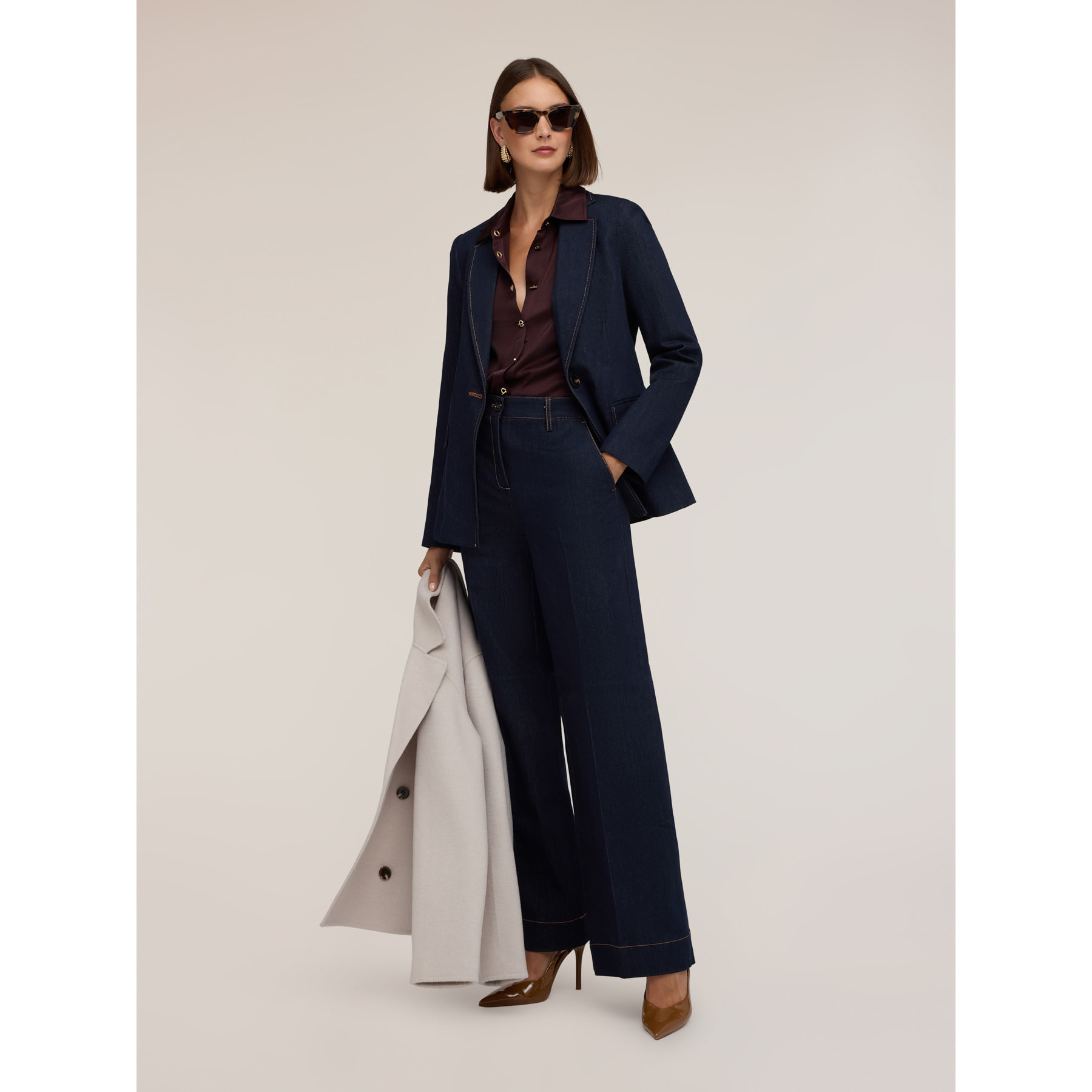 Motivi - Blazer sartoriale in denim con cuciture a contrasto - Blu