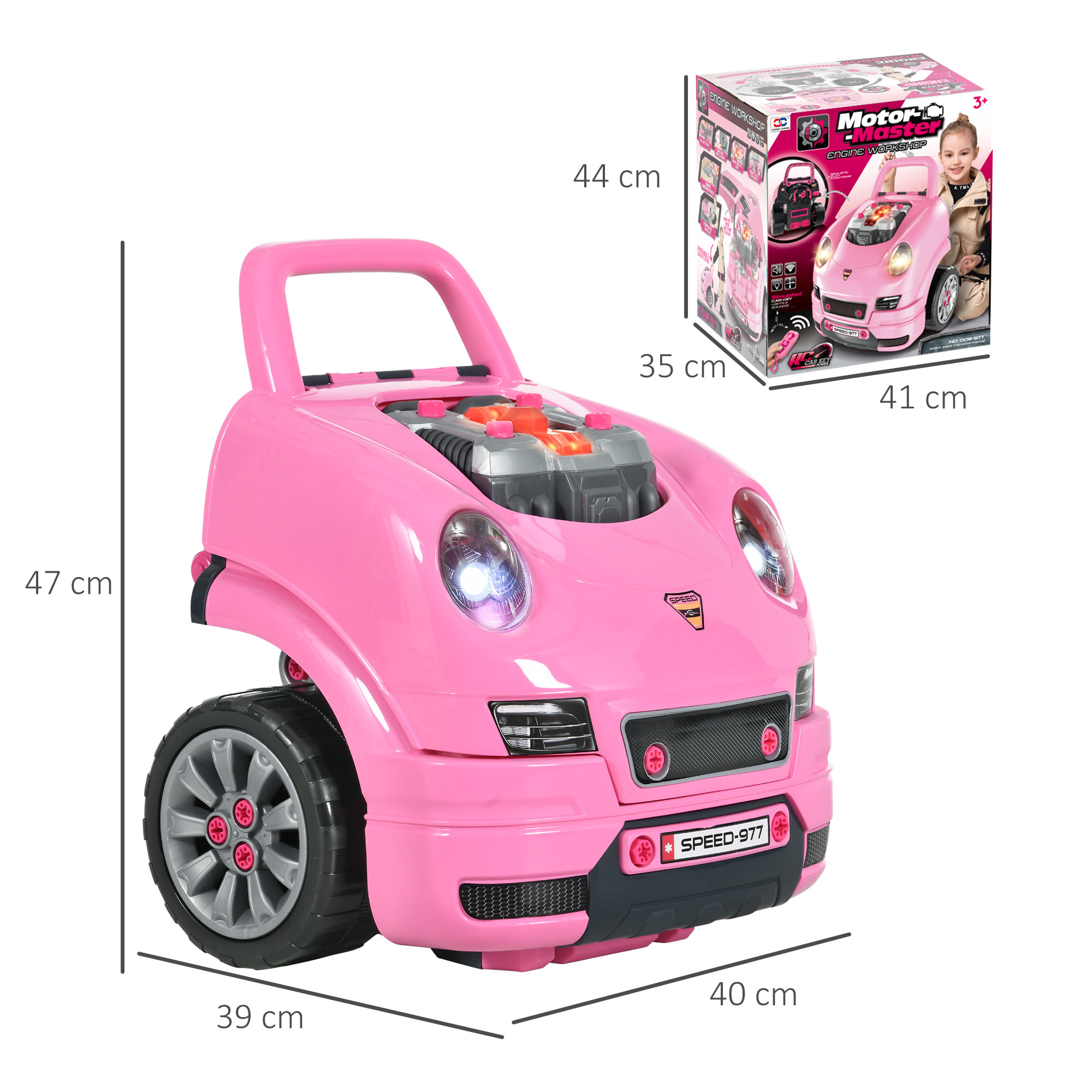 Camion mécano 2 en 1 - jouet bricolage enfant - jeu d'imitation mécanicien - nombreux accessoires total de 61 pièces - effets sonores et lumineux - PP ABS rose