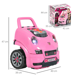 Camion mécano 2 en 1 - jouet bricolage enfant - jeu d'imitation mécanicien - nombreux accessoires total de 61 pièces - effets sonores et lumineux - PP ABS rose