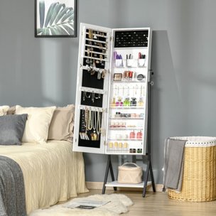 HOMCOM Espejo Joyero de Pie Cuerpo Entero Ajustable en ángulo Armario de Joyería con Estante Inferior Cerradura Magnética Ranuras y Cajas para Joyas 47x36x157 cm Blanco y Negro