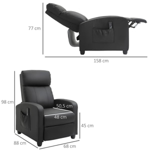 Fauteuil de relaxation et massage inclinaison dossier repose-pied réglable revêtement synthétique noir