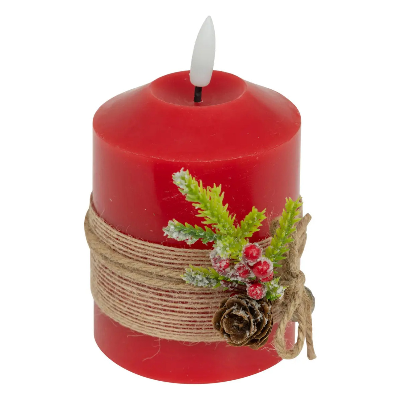 Bougie LED déco branche H.10cm rouge