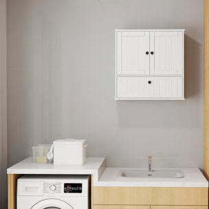 Armario de Baño de Pared, Mueble de Baño Colgar Rústico con Estante Ajustable, Doble Puerta, Puerta Abatible y Cierre Magnético, para Cocina, Lavadero, sobre el Inodoro, Blanco