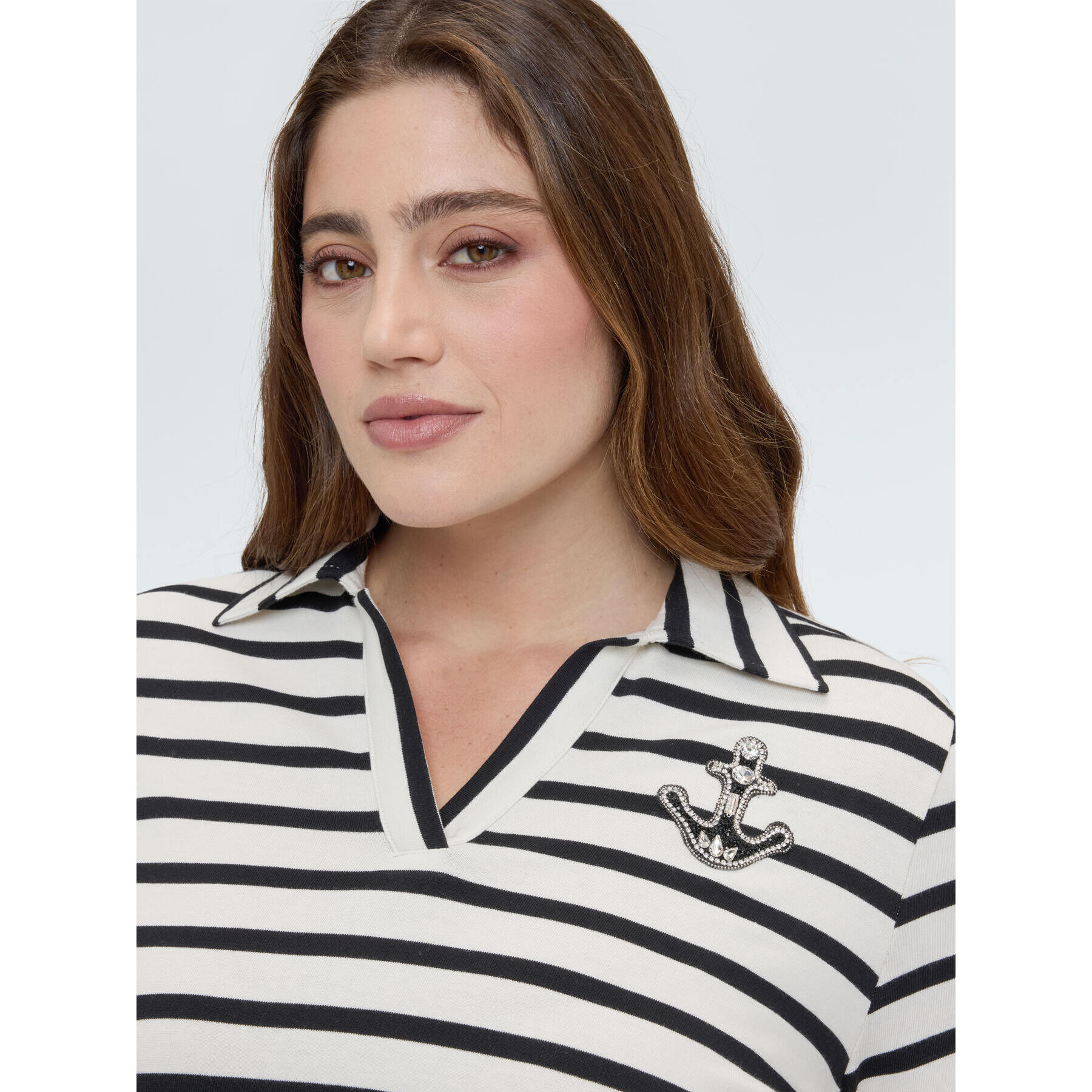 Fiorella Rubino - Camiseta de punto de algodón estilo marinero - Blanco