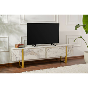 Mobile porta TV Lilith, Credenza da soggiorno, Armadio basso per TV, Base parete attrezzata, 180x30 h50 cm, Marmo e Oro