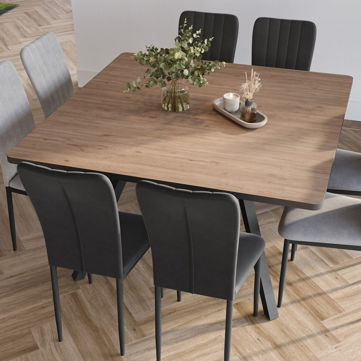 Table à manger carrée effet chêne - BRANN