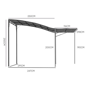 Pergola tonnelle de jardin avec auvent réglable métal époxy polyester haute densité anthracite